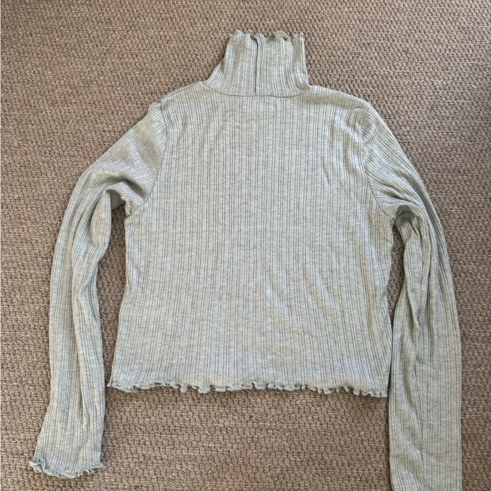 Madewell Ribbed Long Sleeve Turtleneck Crop Top in Frosted Sage - Picture 5 of 7